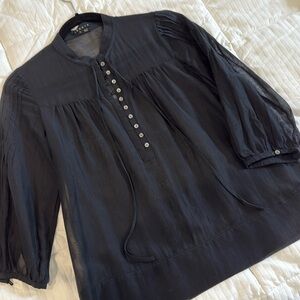 Theory Silk & Cotton Sheer Peasant Top